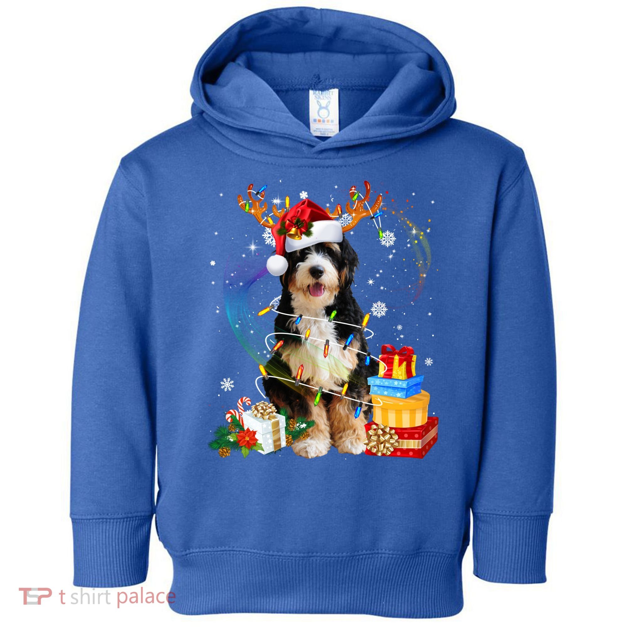 Bernedoodle Reindeer Christmas Lights Funny Dog Xmas Gift Cool Gift Toddler Hoodie