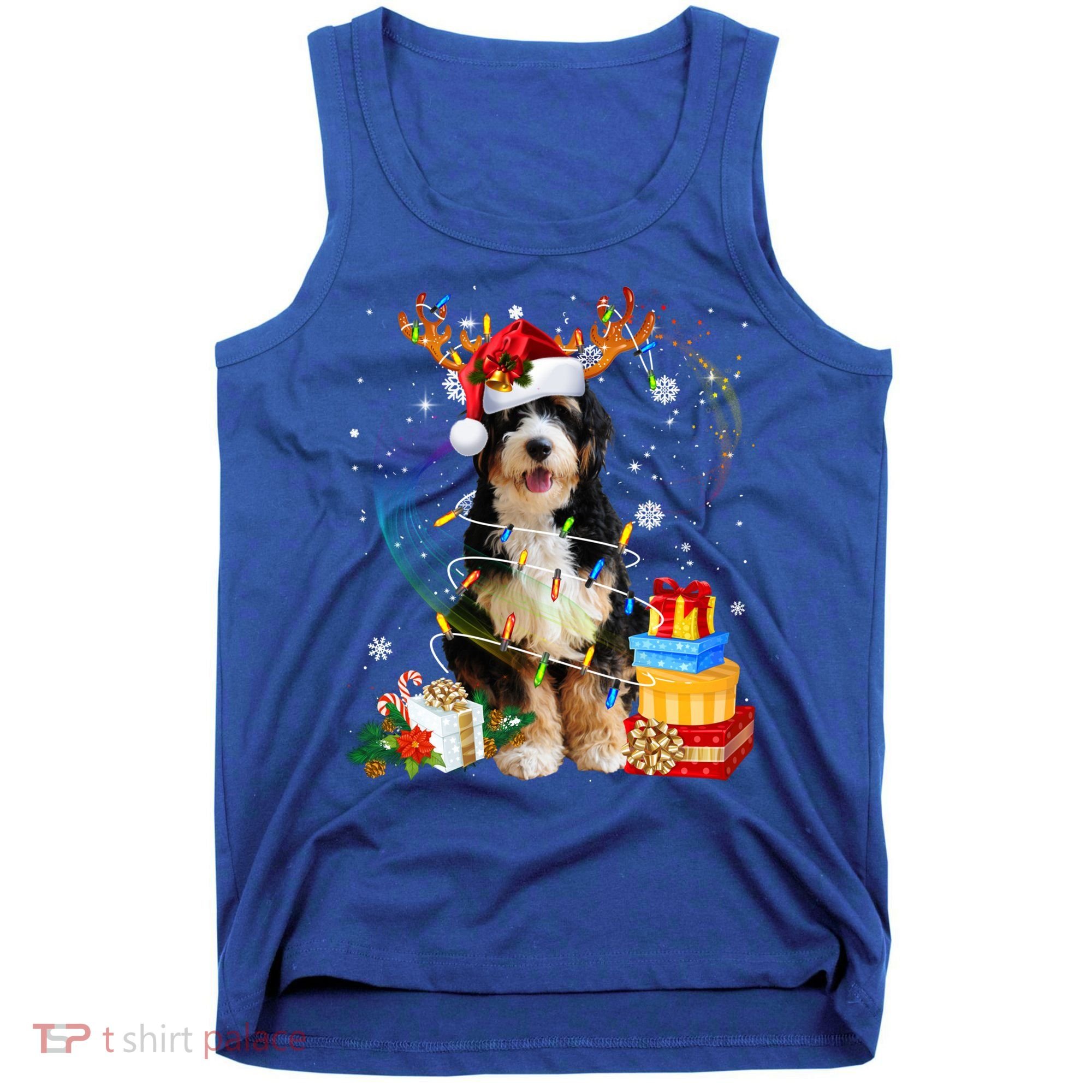 Bernedoodle Reindeer Christmas Lights Funny Dog Xmas Gift Cool Gift Tank Top