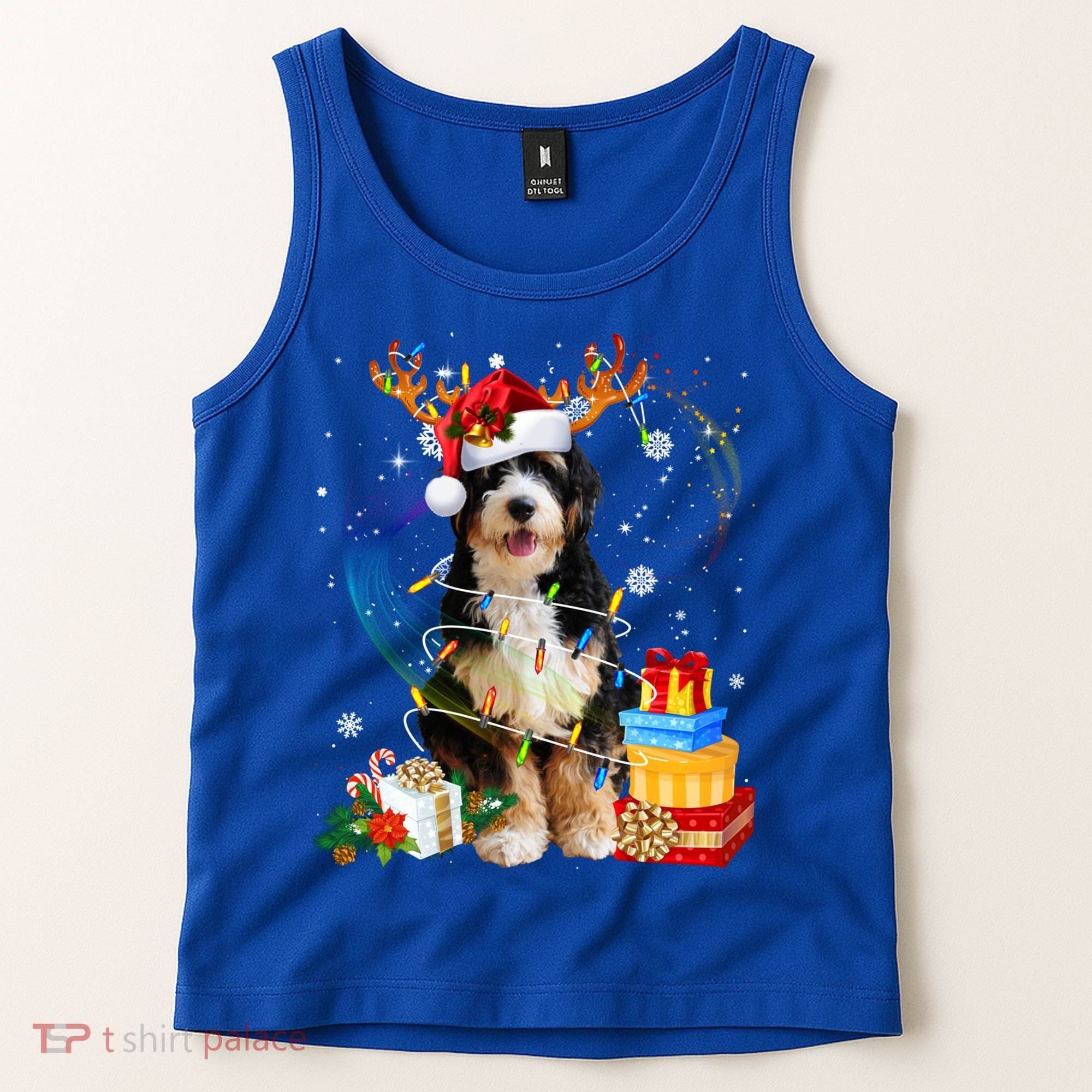 Bernedoodle Reindeer Christmas Lights Funny Dog Xmas Gift Cool Gift Tank Top