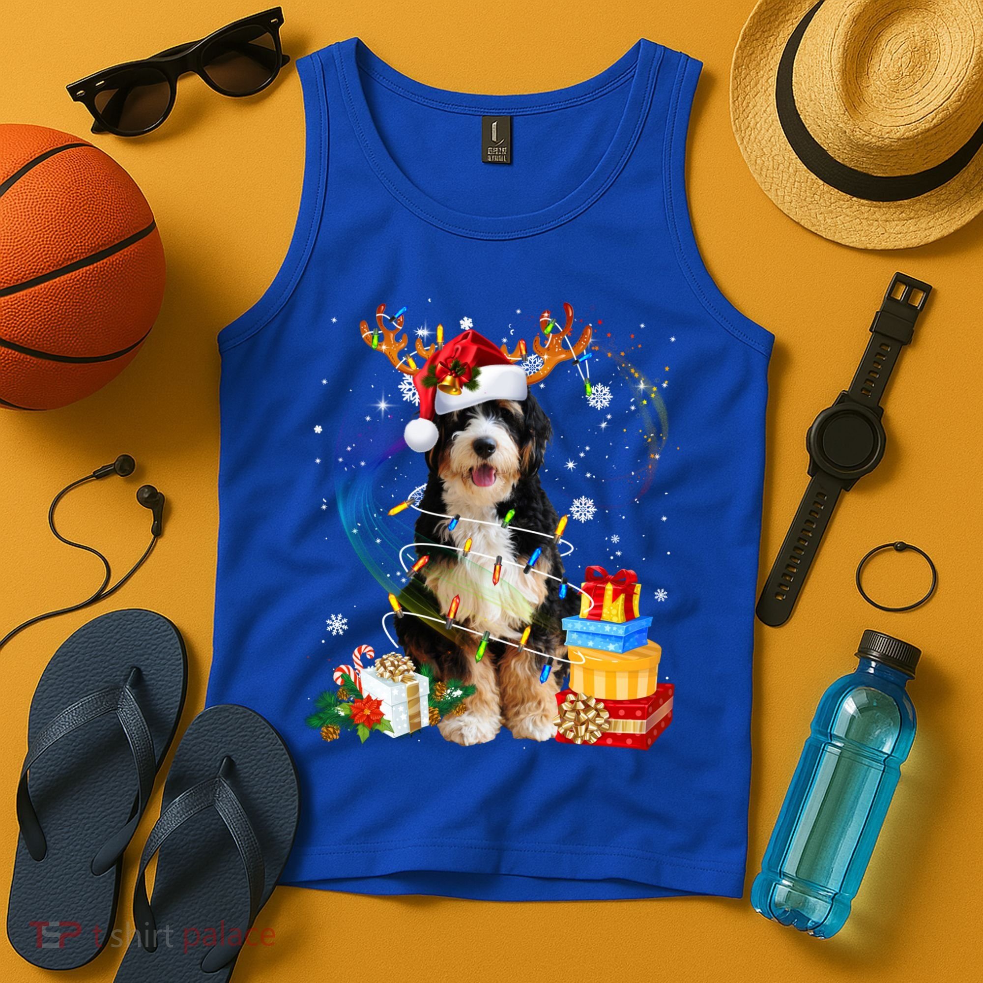 Bernedoodle Reindeer Christmas Lights Funny Dog Xmas Gift Cool Gift Tank Top