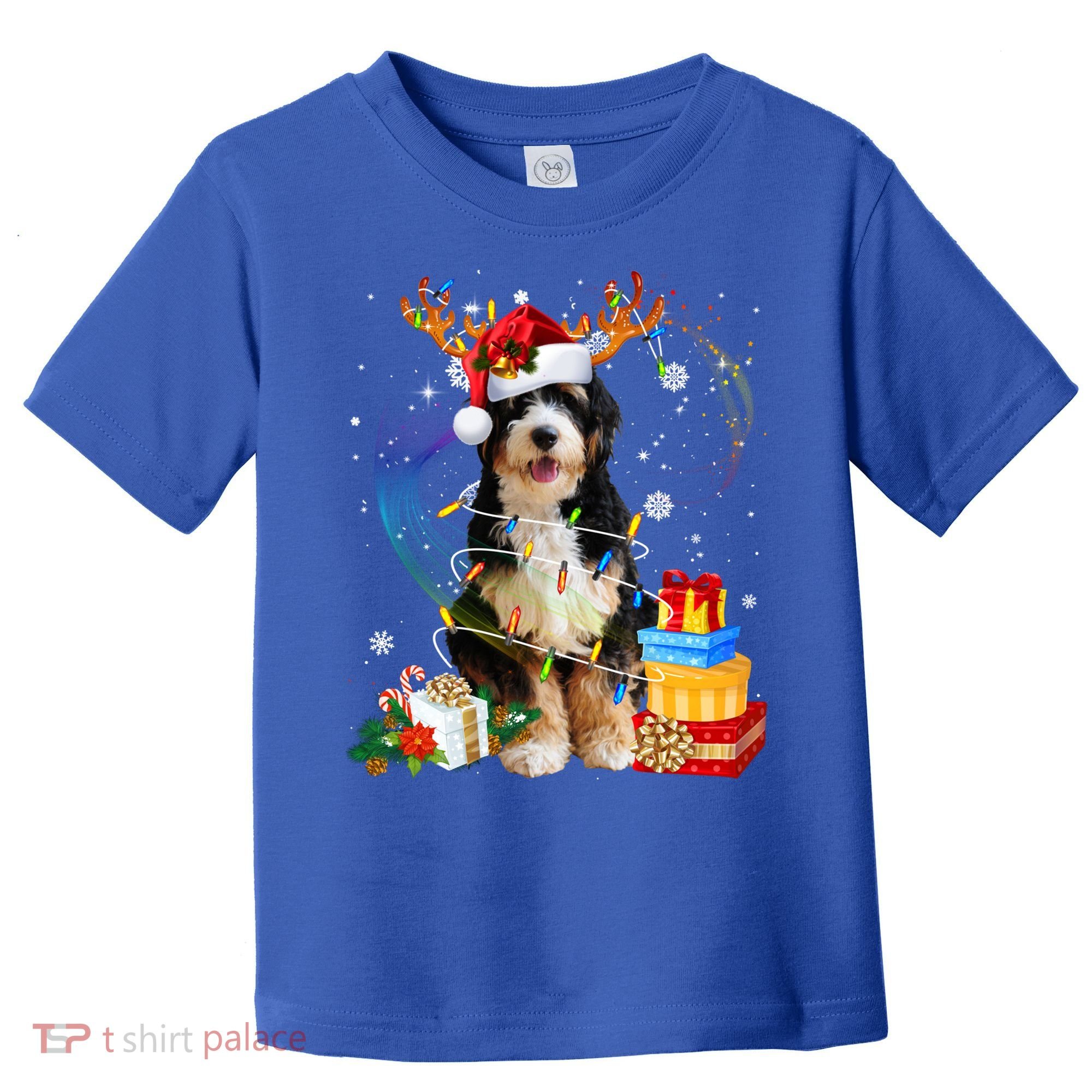 Bernedoodle Reindeer Christmas Lights Funny Dog Xmas Gift Cool Gift Toddler T-Shirt
