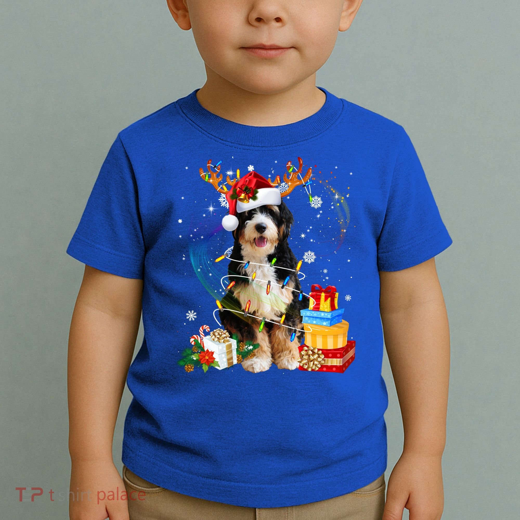 Bernedoodle Reindeer Christmas Lights Funny Dog Xmas Gift Cool Gift Toddler T-Shirt