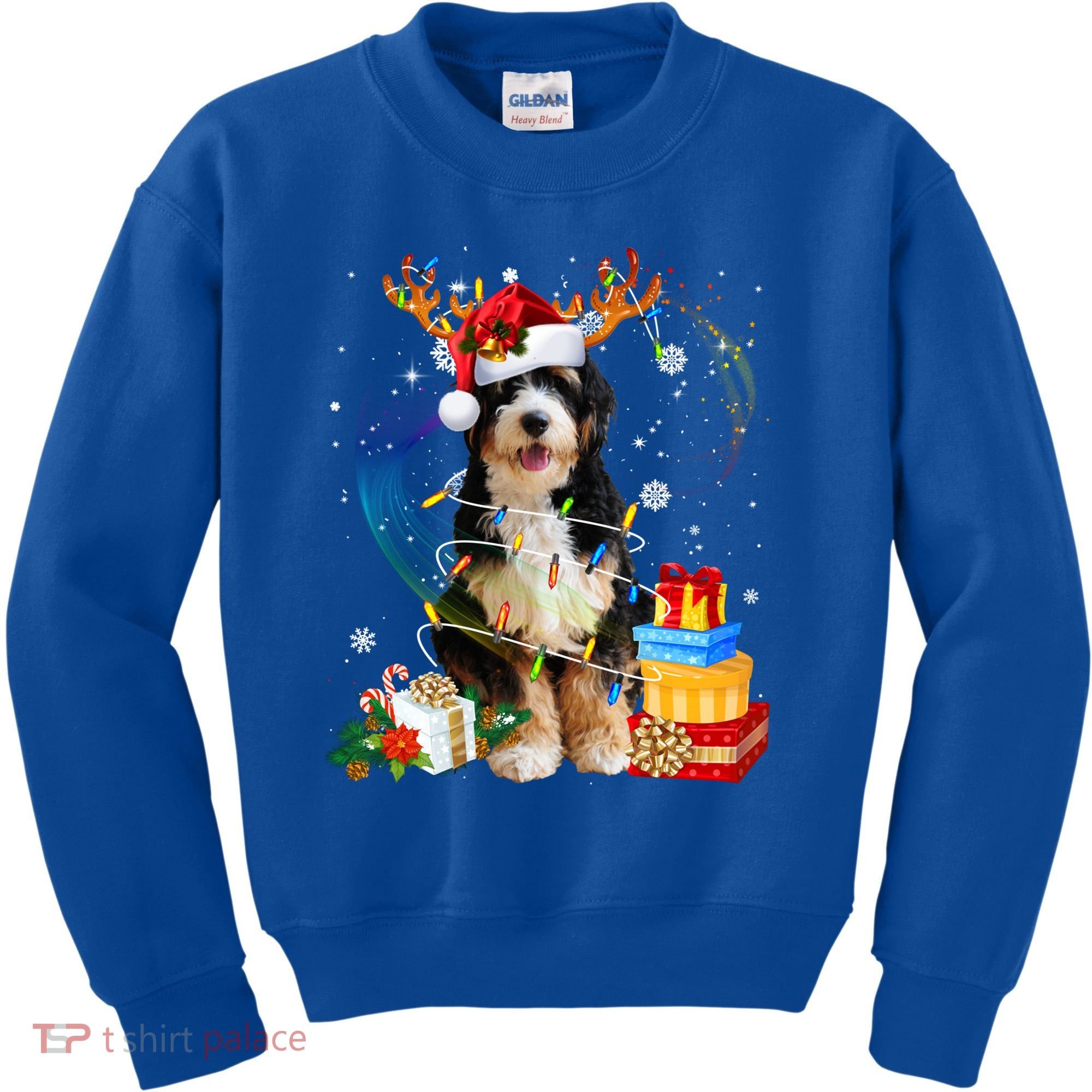 Bernedoodle Reindeer Christmas Lights Funny Dog Xmas Gift Cool Gift Kids Sweatshirt