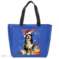 Bernedoodle Reindeer Christmas Lights Funny Dog Xmas Gift Cool Gift Tote Bag thumb 0