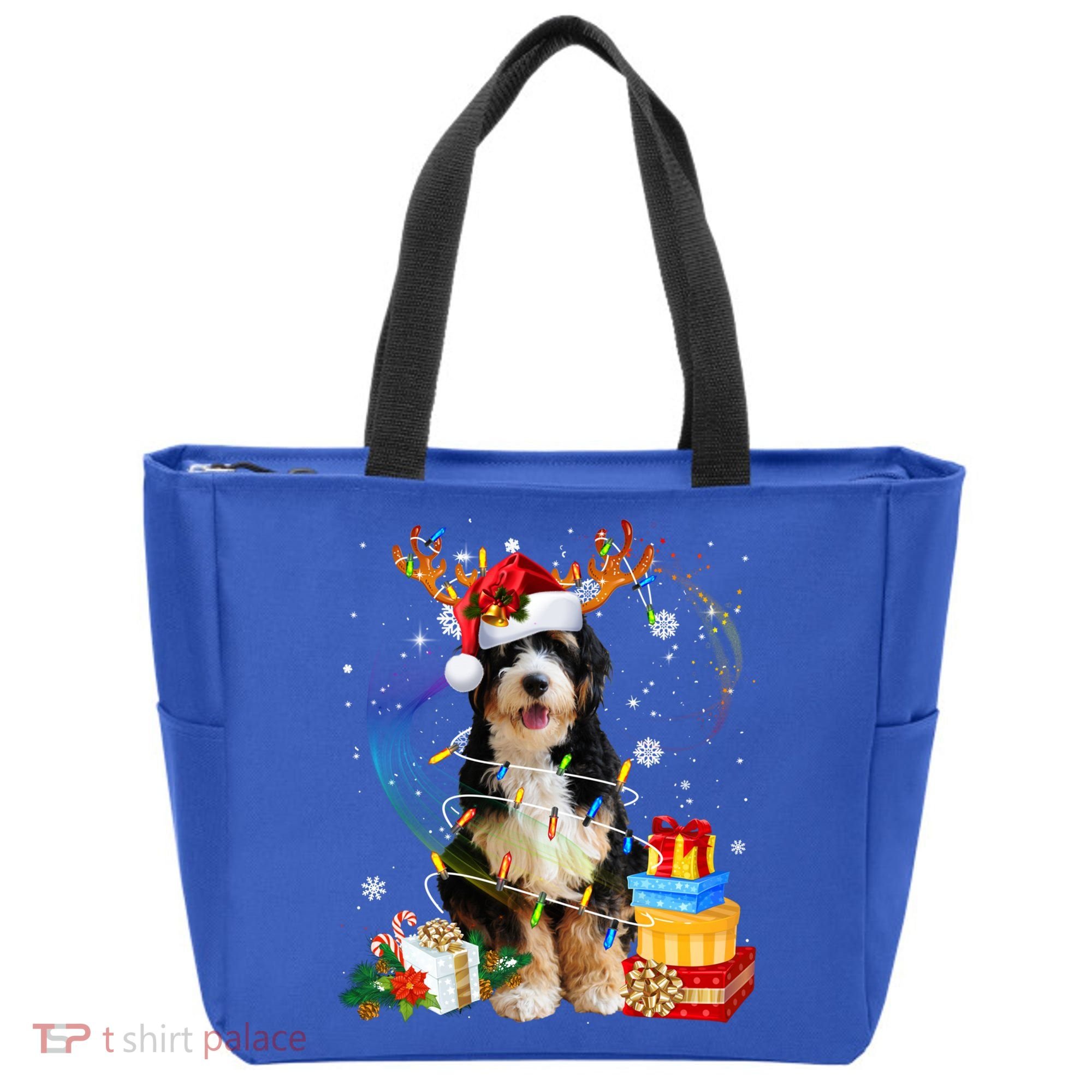 Bernedoodle Reindeer Christmas Lights Funny Dog Xmas Gift Cool Gift Tote Bag