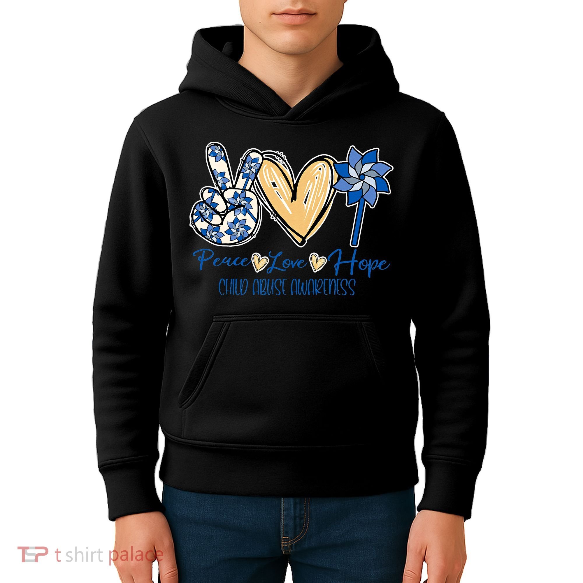 Blue rainbow child abuse prevention awareness month 247365 Kids Hoodie