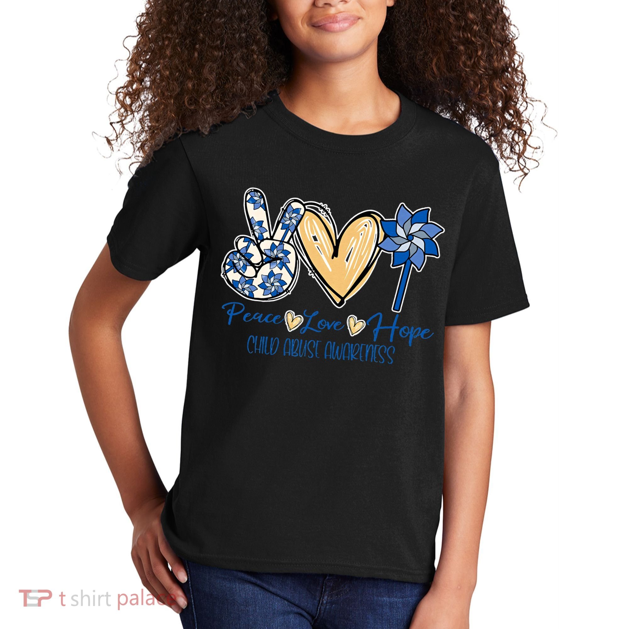 Blue rainbow child abuse prevention awareness month 247365 Kids T-Shirt