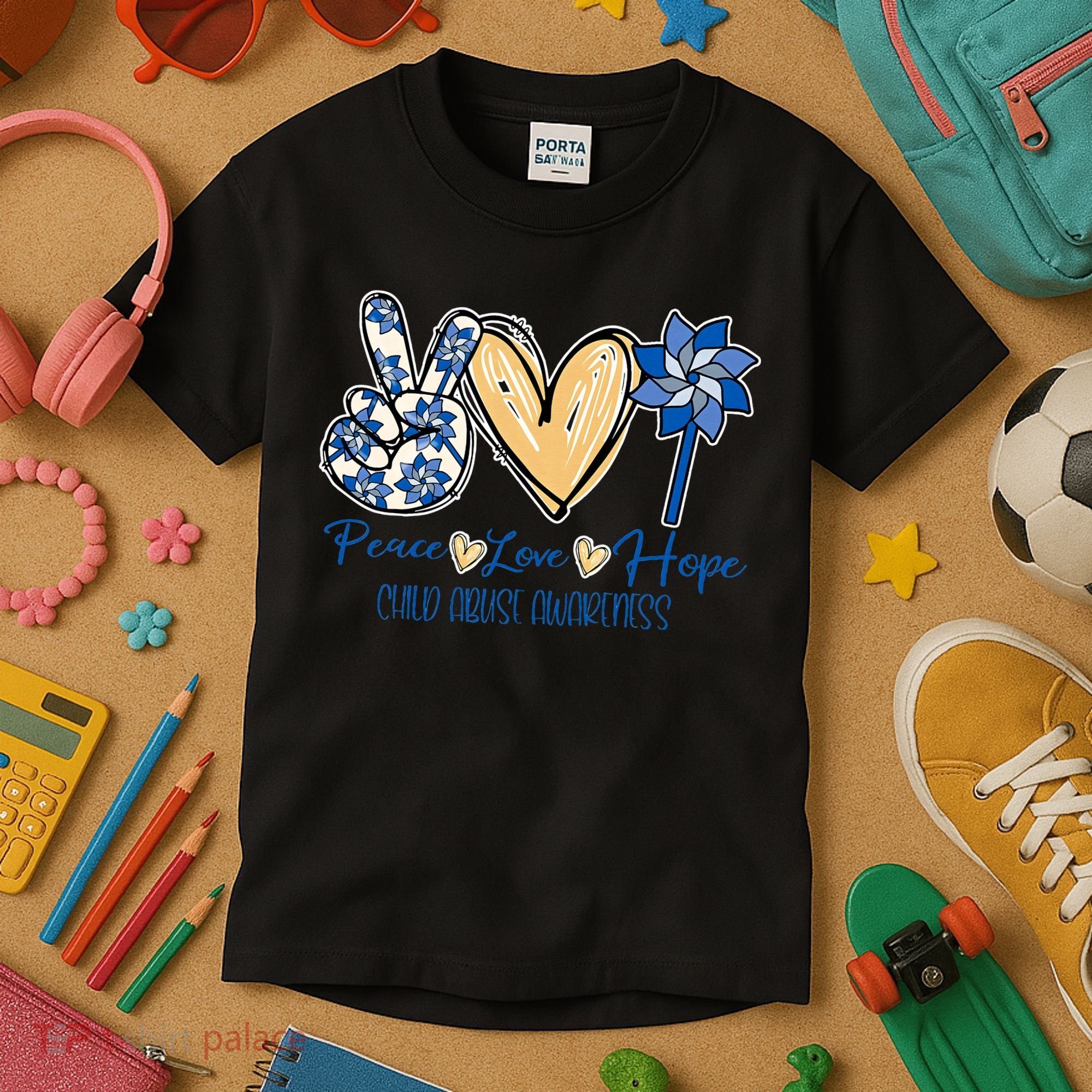 Blue rainbow child abuse prevention awareness month 247365 Kids T-Shirt