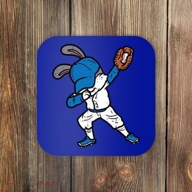 Bunny Rabbit Dab Baseball Easter Sport Pitcher Gift Coaster