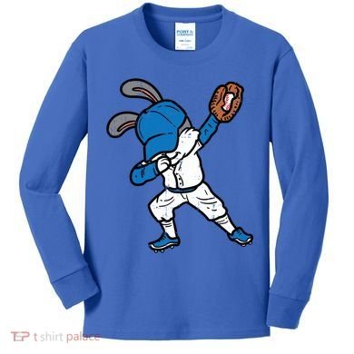 Bunny Rabbit Dab Baseball Easter Sport Pitcher Gift Kids Long Sleeve Shirt
