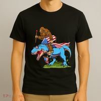 Bigfoot Riding Dinosaur USA Flag 4th Of July America T-Shirt thumb 3
