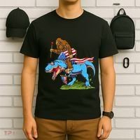 Bigfoot Riding Dinosaur USA Flag 4th Of July America T-Shirt thumb 6