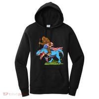 Bigfoot Riding Dinosaur USA Flag 4th Of July America Women's Hoodie thumb 0