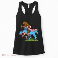 Bigfoot Riding Dinosaur USA Flag 4th Of July America Women's Tank Top thumb 0