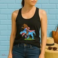 Bigfoot Riding Dinosaur USA Flag 4th Of July America Women's Tank Top thumb 2