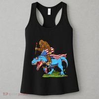 Bigfoot Riding Dinosaur USA Flag 4th Of July America Women's Tank Top thumb 3