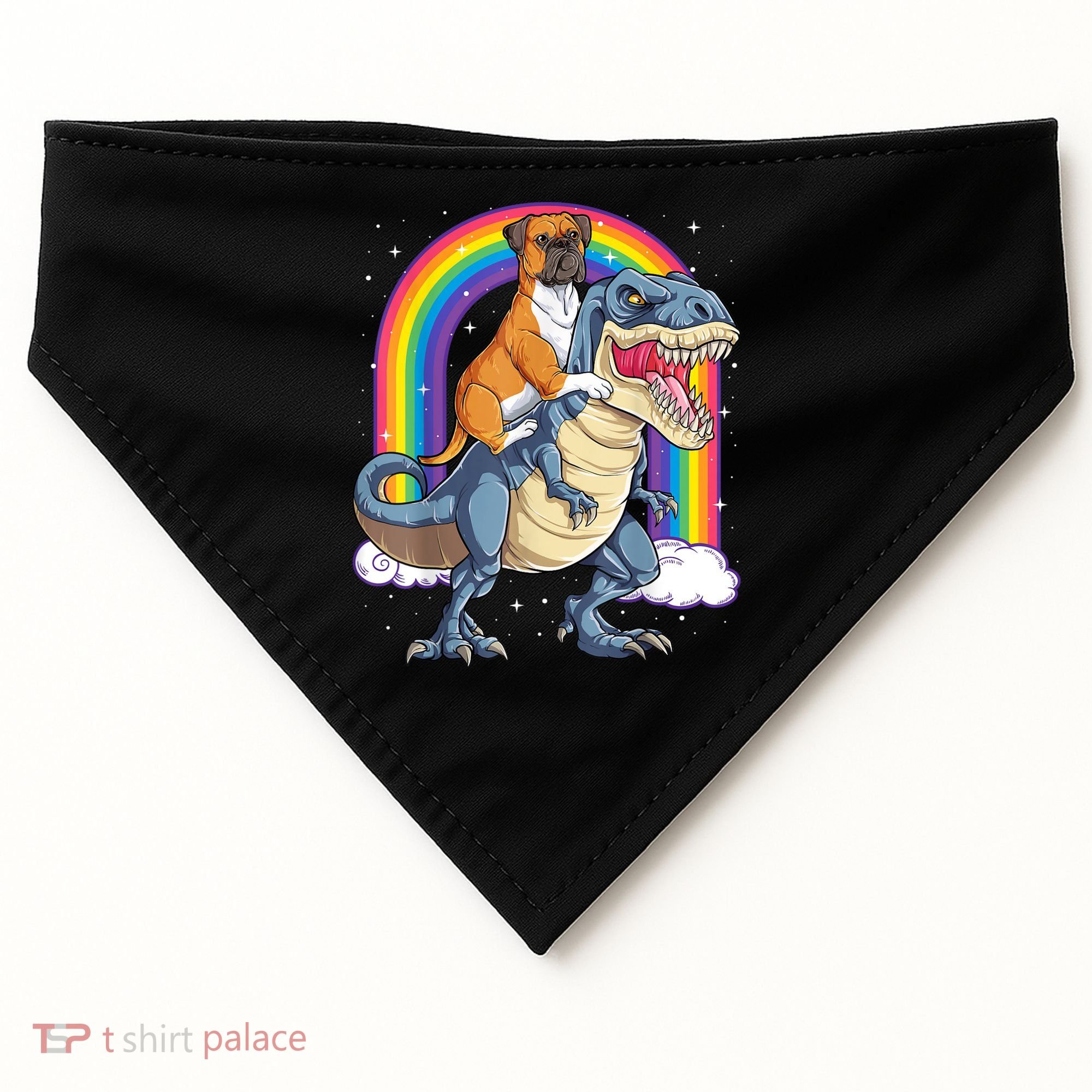 Boxer Riding Dinosaur T Rex Dog Lover Boys Kids Rainbow USA-Made Doggie Bandana