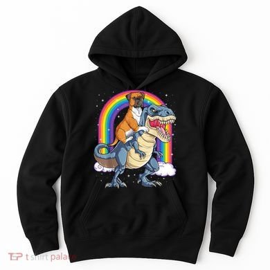 Boxer Riding Dinosaur T Rex Dog Lover Boys Kids Rainbow Hoodie