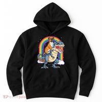 Boxer Riding Dinosaur T Rex Dog Lover Boys Kids Rainbow Hoodie thumb 0