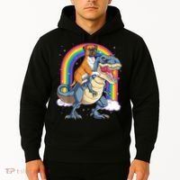 Boxer Riding Dinosaur T Rex Dog Lover Boys Kids Rainbow Hoodie thumb 2