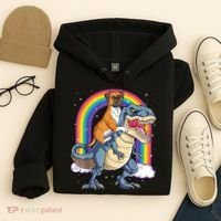 Boxer Riding Dinosaur T Rex Dog Lover Boys Kids Rainbow Hoodie thumb 4