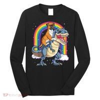 Boxer Riding Dinosaur T Rex Dog Lover Boys Kids Rainbow Long Sleeve Shirt thumb 0