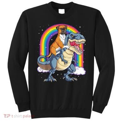 Boxer Riding Dinosaur T Rex Dog Lover Boys Kids Rainbow Sweatshirt