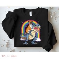 Boxer Riding Dinosaur T Rex Dog Lover Boys Kids Rainbow Sweatshirt thumb 2
