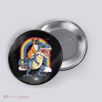 Boxer Riding Dinosaur T Rex Dog Lover Boys Kids Rainbow Button thumb 0