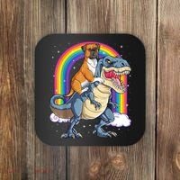 Boxer Riding Dinosaur T Rex Dog Lover Boys Kids Rainbow Coaster thumb 0