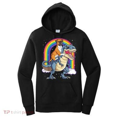 Boxer Riding Dinosaur T Rex Dog Lover Boys Kids Rainbow Women's Hoodie