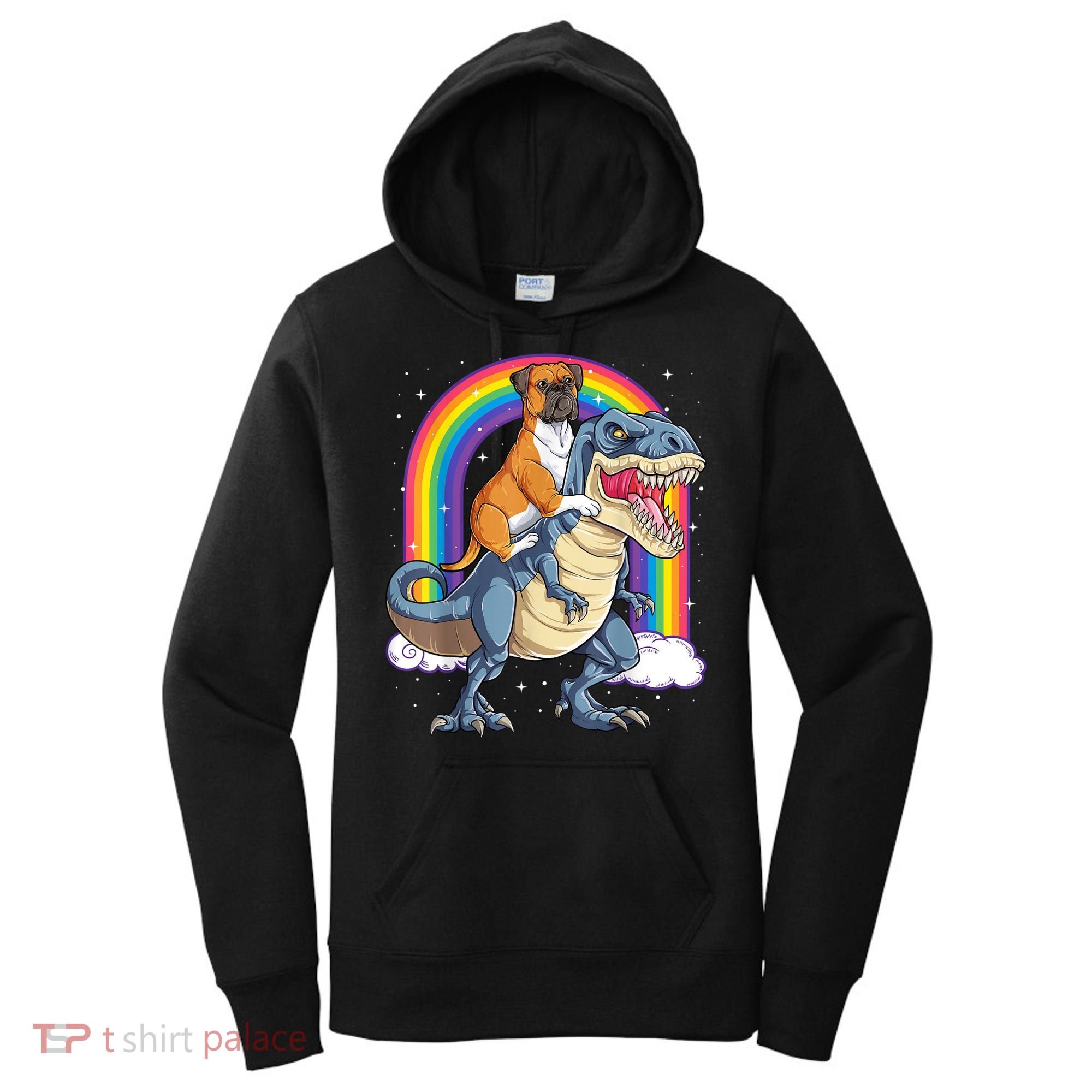 Boxer Riding Dinosaur T Rex Dog Lover Boys Kids Rainbow Women's Hoodie