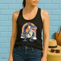 Boxer Riding Dinosaur T Rex Dog Lover Boys Kids Rainbow Women's Tank Top thumb 2