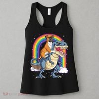 Boxer Riding Dinosaur T Rex Dog Lover Boys Kids Rainbow Women's Tank Top thumb 3