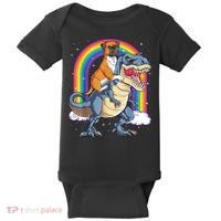 Boxer Riding Dinosaur T Rex Dog Lover Boys Kids Rainbow Baby Bodysuit thumb 0