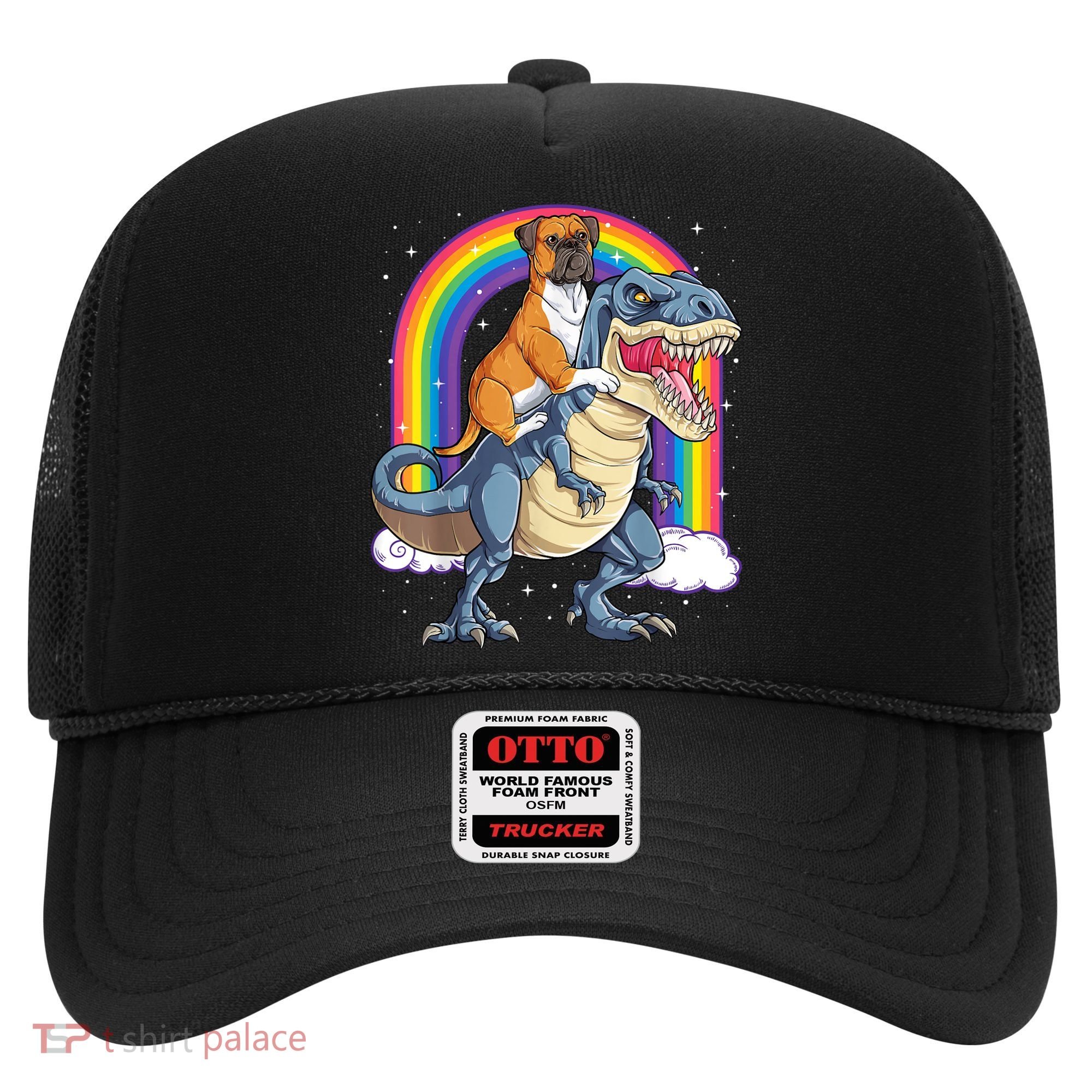 Boxer Riding Dinosaur T Rex Dog Lover Boys Kids Rainbow Hat