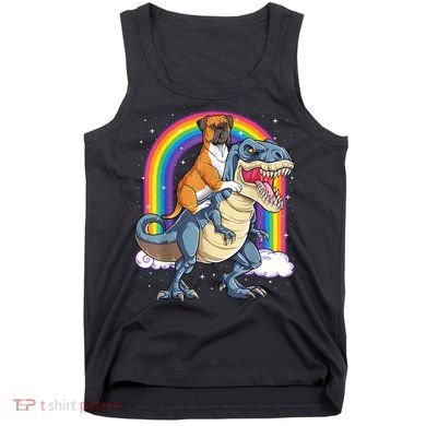 Boxer Riding Dinosaur T Rex Dog Lover Boys Kids Rainbow Tank Top