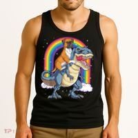 Boxer Riding Dinosaur T Rex Dog Lover Boys Kids Rainbow Tank Top thumb 3