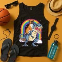 Boxer Riding Dinosaur T Rex Dog Lover Boys Kids Rainbow Tank Top thumb 4