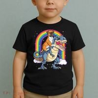 Boxer Riding Dinosaur T Rex Dog Lover Boys Kids Rainbow Toddler T-Shirt thumb 2