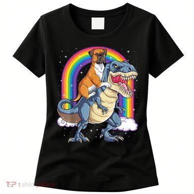 Boxer Riding Dinosaur T Rex Dog Lover Boys Kids Rainbow Women's T-Shirt