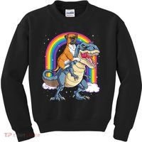 Boxer Riding Dinosaur T Rex Dog Lover Boys Kids Rainbow Kids Sweatshirt thumb 0