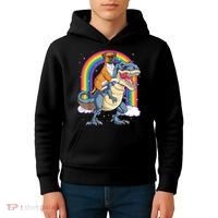 Boxer Riding Dinosaur T Rex Dog Lover Boys Kids Rainbow Kids Hoodie thumb 4