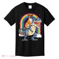 Boxer Riding Dinosaur T Rex Dog Lover Boys Kids Rainbow Kids T-Shirt thumb 0