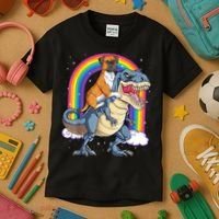 Boxer Riding Dinosaur T Rex Dog Lover Boys Kids Rainbow Kids T-Shirt thumb 3