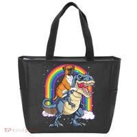 Boxer Riding Dinosaur T Rex Dog Lover Boys Kids Rainbow Tote Bag thumb 0