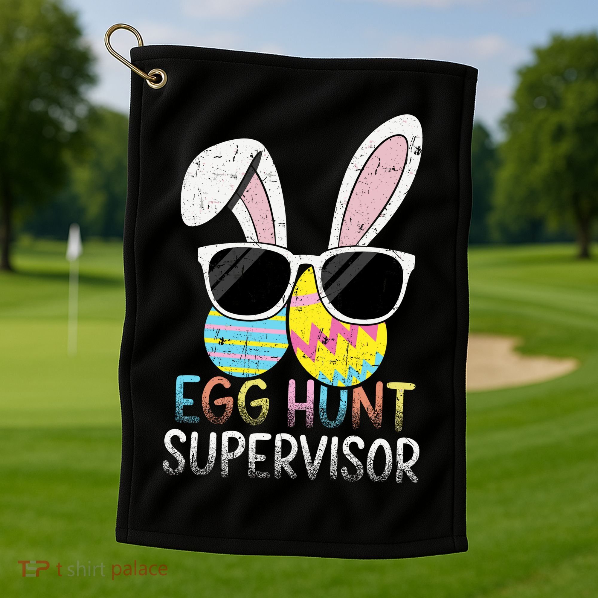 Bunny Rabbit Easter Egg Hunt Supervisor Funny Golf Towel