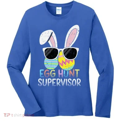 Bunny Rabbit Easter Egg Hunt Supervisor Funny Women's Long Sleeve Shirt