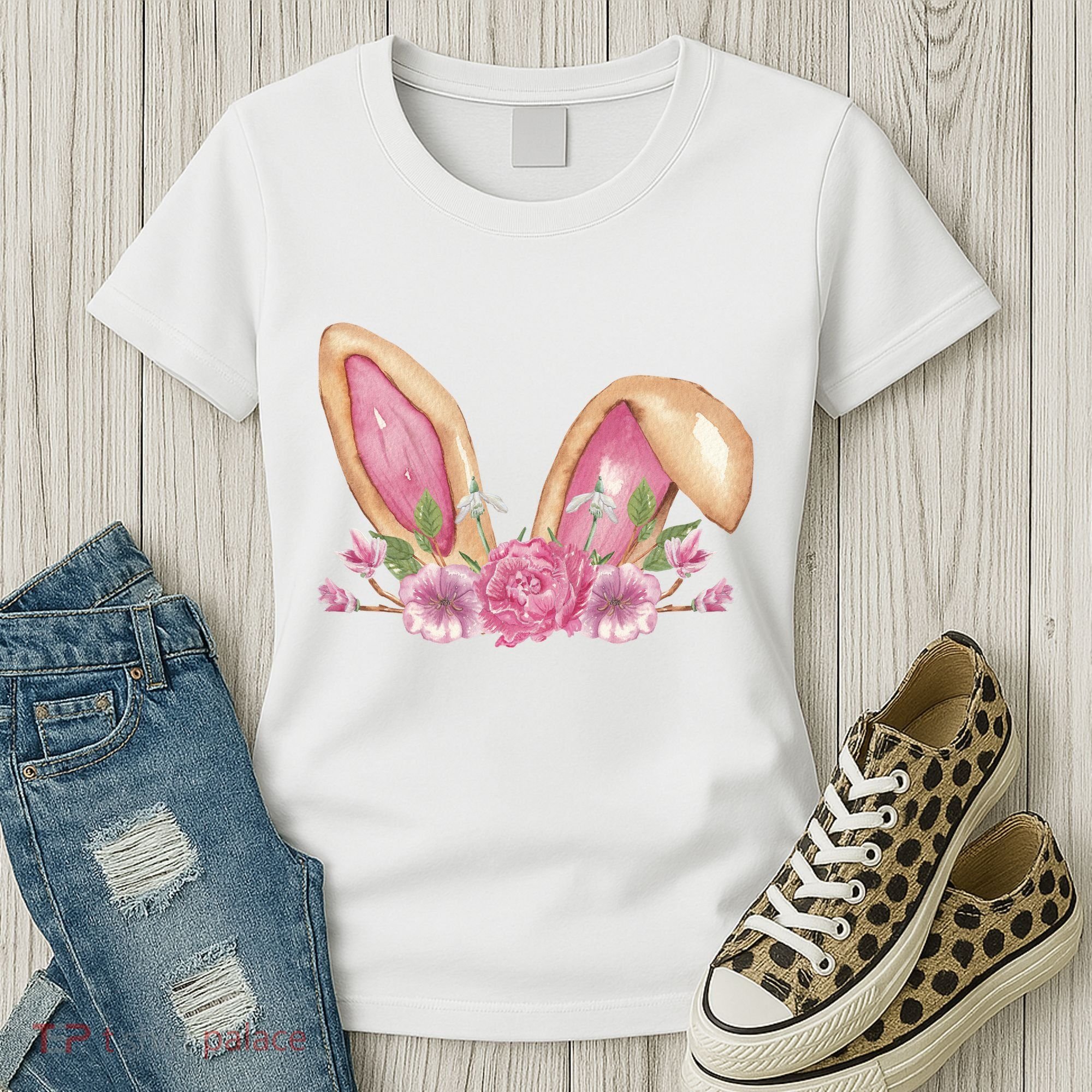 Bunny Rabbit Ears Cute Illustration Easter Women's T-Shirt
