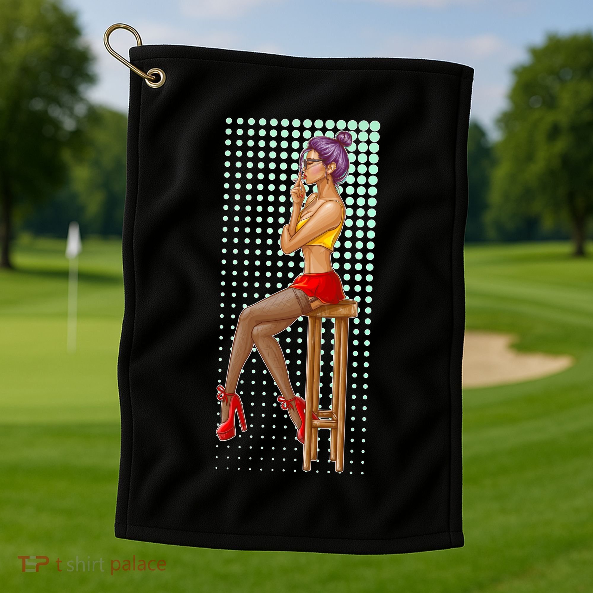 Break Girl Smoking Red Heels Golf Towel